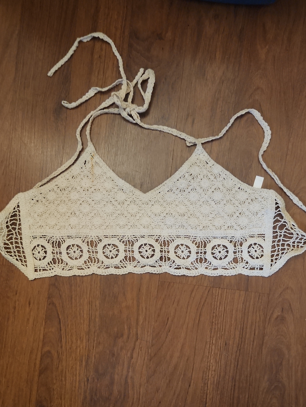 Free People Crochet Lace Halter Bralette in Cream